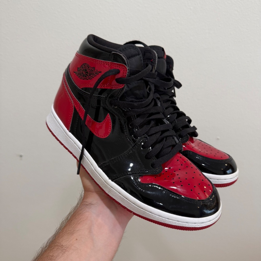 Jordan 1 Retro High OG Patent Bred Black Varsity Red 555088-063 Mens 8.5